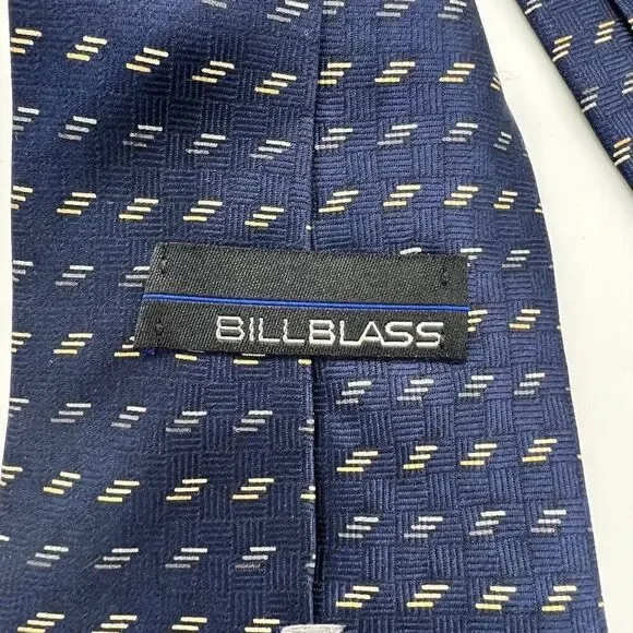 Vintage Bill Blass Silk Tie Blue and Light Yellow / Cream - Picture 4 of 8